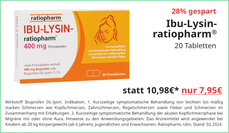 Ibu-Lysin ratiopharm 20 Tabletten für 7,95 €