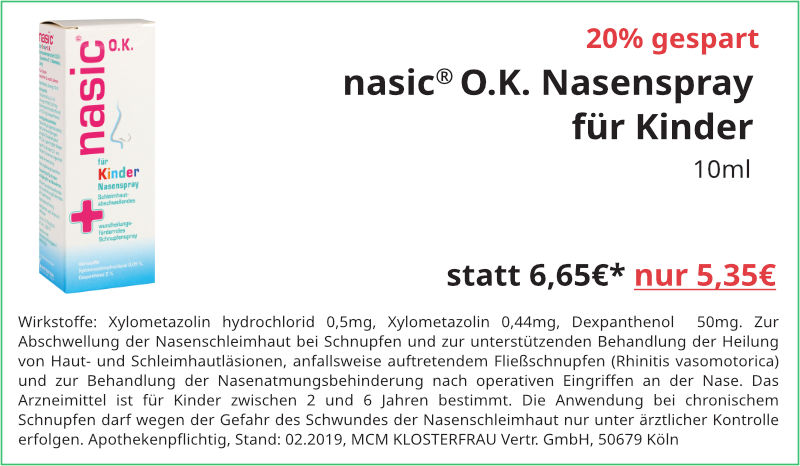 nasic OK Nasenspray für Kinder 10ml für 5,35 €